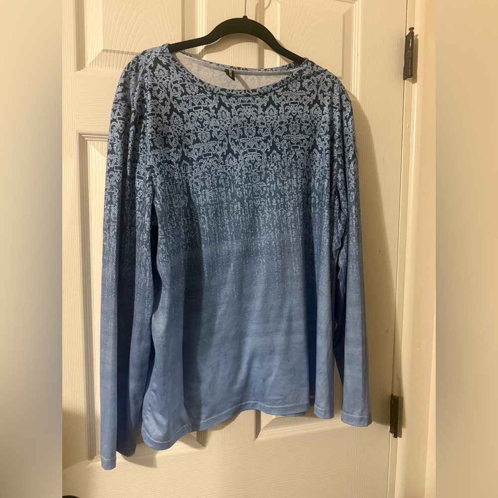Long Sleeve Ombre Printed Tee - Blue